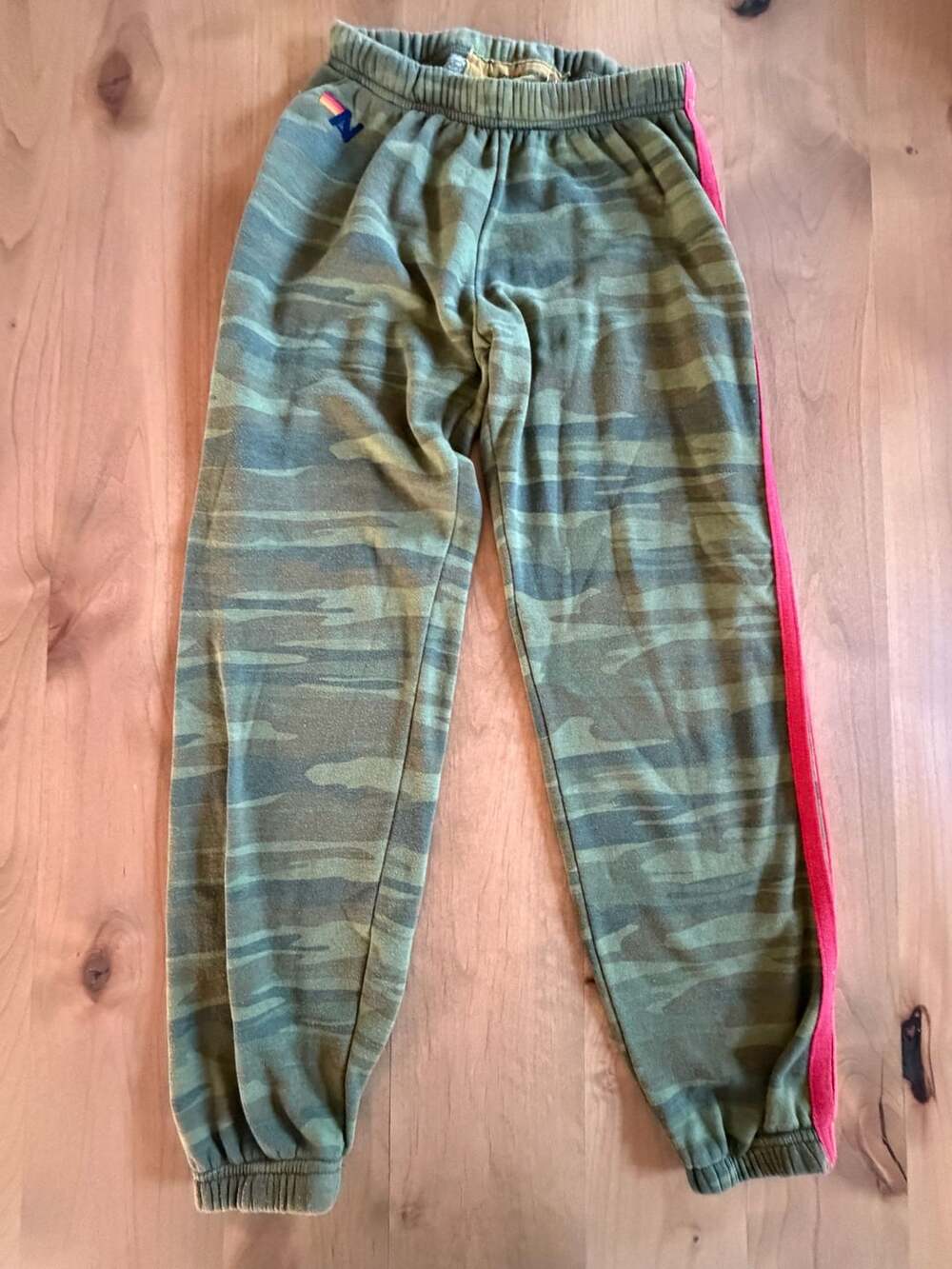 Aviator Nation 4 Stripe Neon Camouflage Sweatpants Size M Green